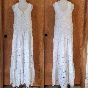 Calypso St. Barth Nelcira white linen sleeveless eyelet maxi dress size …